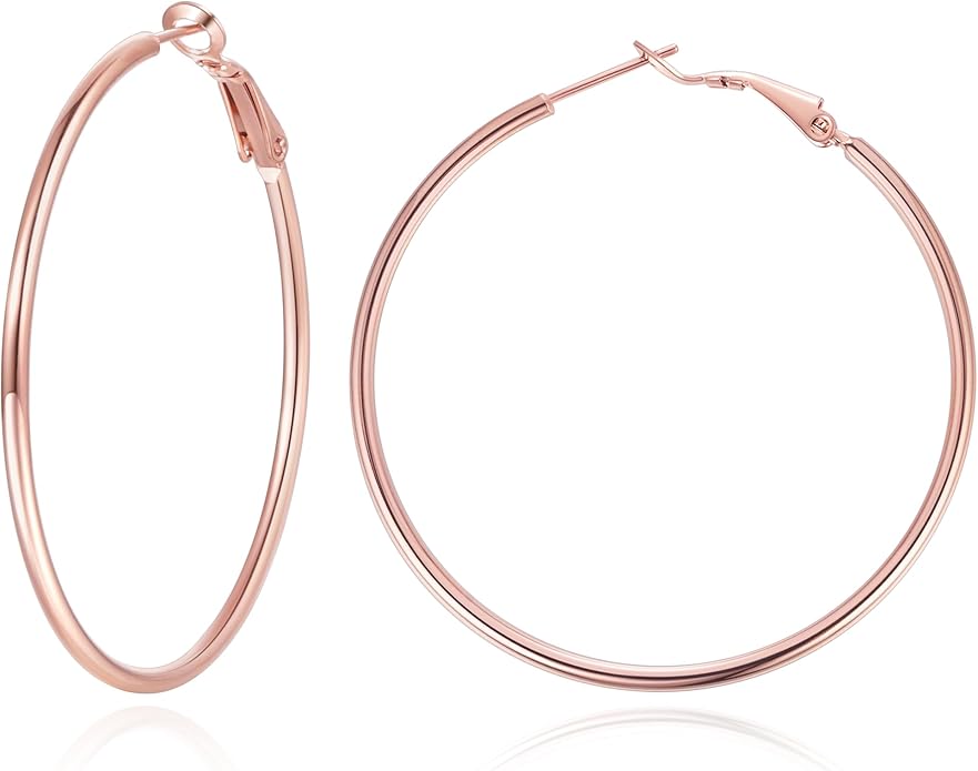 Jewlpire 14K Gold Plated 925 Sterling Sliver Post Hoop Earrings, 2MM Thick Hoop earrings Lightweight Large Hoop Earrings for Women Trendy 20/30/40/50/60/70mm