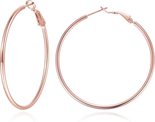 Jewlpire 14K Gold Plated 925 Sterling Sliver Post Hoop Earrings, 2MM Thick Hoop earrings Lightweight Large Hoop Earrings for Women Trendy 20/30/40/50/60/70mm