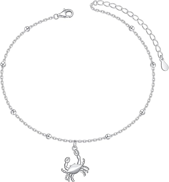 Anklet for Women S925 Sterling Silver Adjustable Foot Evil Eye Starfish Heart Bead Butterfly Celtic Knot Cross Multilayer Layered Ankle Bracelet Jewelry