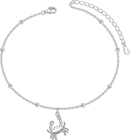 Anklet for Women S925 Sterling Silver Adjustable Foot Evil Eye Starfish Heart Bead Butterfly Celtic Knot Cross Multilayer Layered Ankle Bracelet Jewelry
