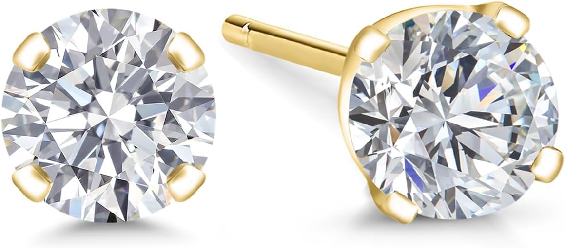 Gem Stone King 0.20 to 6 Cttw 14K Gold Lab Grown Diamond Stud Earrings | Gold Earrings For Women Men | E-F Color | VS1-VS2 Clarity