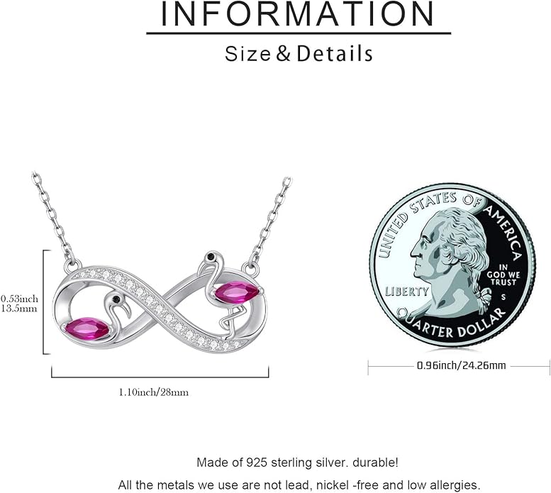 JUSTKIDSTOY Flamingo Necklace 925 Sterling Silver Animal Pendant with Cubic Zirconia Flamingo Bird Necklace Gifts for Women Wife Girlfriend