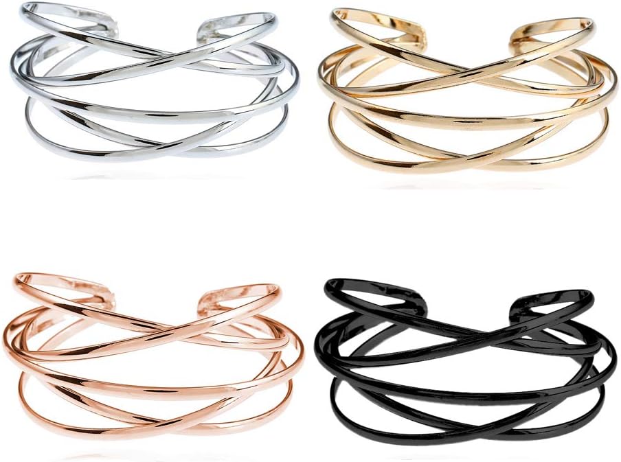 FUTIMELY Boho Chunky Cuff Bracelet for Women,Gold/Silver/Rose gold Multi-layer Cross Wire Bangle Bracelets Open Adjustable Wide Cuff Bracelet Fashion Statement Jewelry