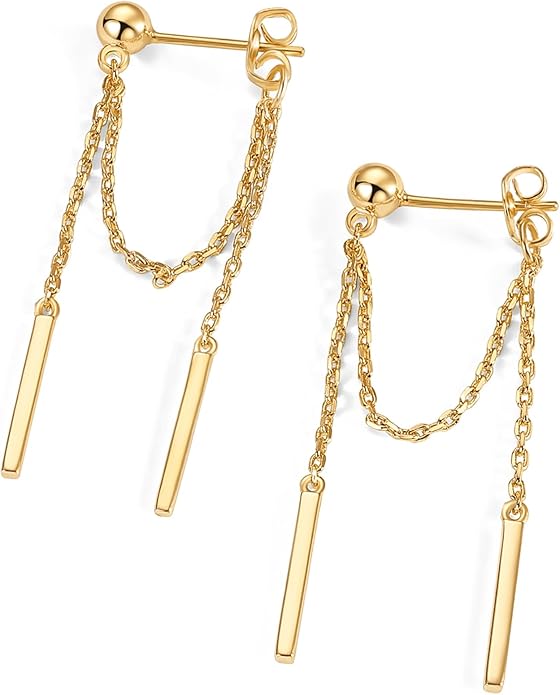 PAVOI 18K Gold Plated Sterling Silver Posts Drop Dangle Chain Earrings for Women | Dangling Chain Studs | Cubic Zirconia Ball Threader Earscapes Earrings