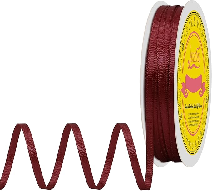 LEEQE Double Face Sherry Satin Thin Ribbon 1/8 inch X 50 Yards Polyester Sherry Ribbon for Gift Wrapping Very Suitable for Weddings Party Hair Bow Invitation Decorations and More