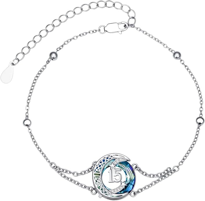JUSTKIDSTOY Birthday Gifts Bracelet for Women Girls 925 Sterling Silver Celtic Moon Star Bracelets with Blue Crystal Pendant Jewelry for Sister Friends