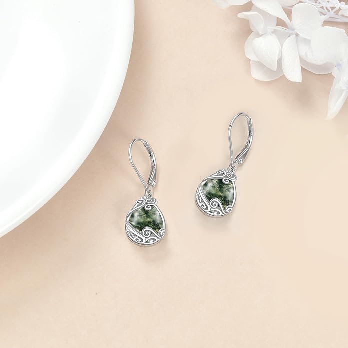 Moonstone Filigree Drop Dangle Teardrop Earrings 925 Sterling Silver Moonstone Leverback Earrings for Women Jewelry Gifts