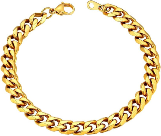 U7 Link Bracelets for Men, Cuban Link/Rope/Watch Band Solid Bracelet, Silver Black Gold Color Wrist Bracelet 3/6/9/12/15mm Width, 6.5/7.5/8.3 Inch Length, Hand Chain Jewelry for Mens Women