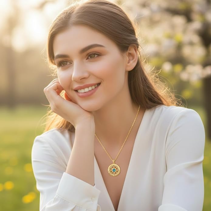 Compass Necklace for Women Wife Girlfriend Mom Daughter Gifts S925 Silver Jewelry For Anniversary Rose Gold Gifts For Birthday Christmas Mothers Valentines Day 12 Birthstones