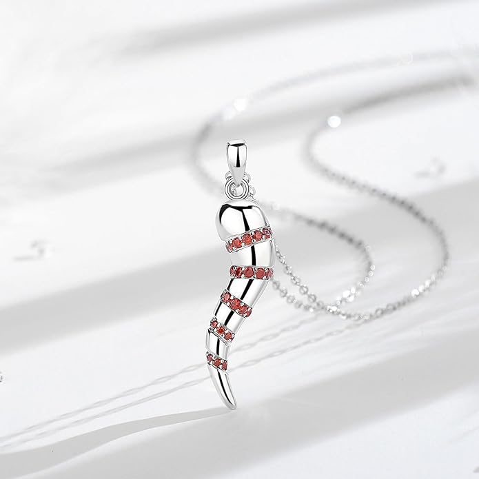 INFUSEU 925 Sterling Silver Italian Horn Evil Eye Necklace for Women Men Good Luck Protection Gifts