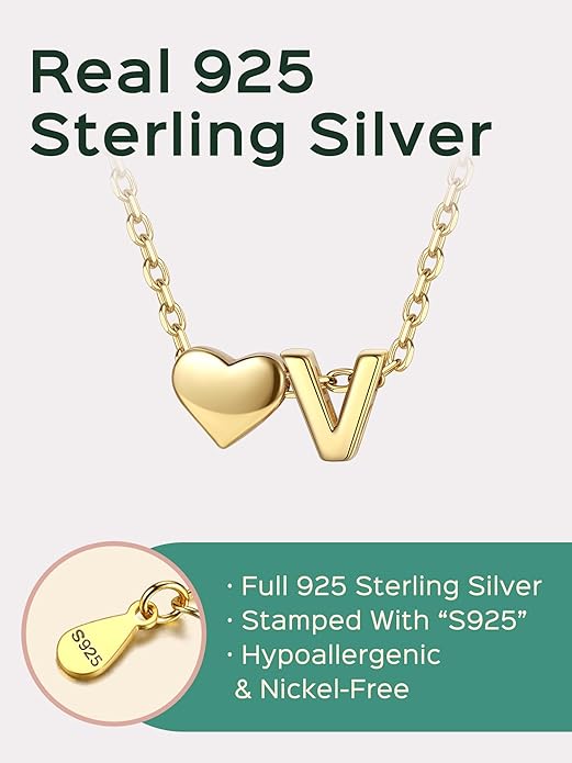 ChicSilver 925 Sterling Silver Heart Initial Necklaces for Women -Dainty Personalized Heart Pendant Letter Alphabet Necklace for Women