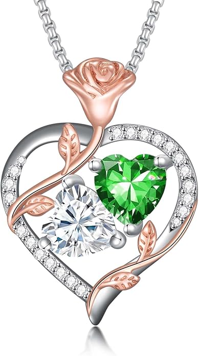 Christmas Gifts for Women Rose Heart Birthstone Pendant Necklace I Love You Forever Jewelry Valentine Mothers Day Birthday Gifts for Women Her Wife Girlfriend