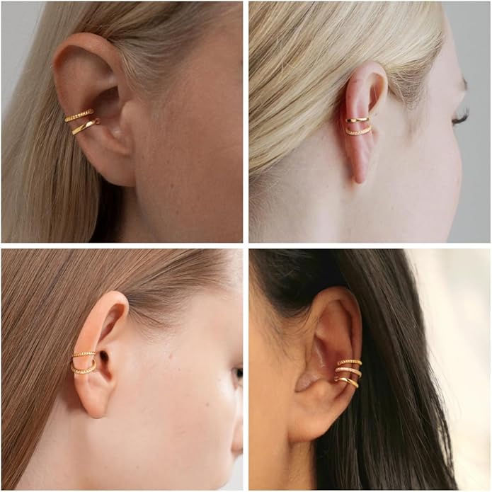 Gold Ear Cuffs Earrings for Women Non Piercing - Clip on Cartilage Earrings Dainty 14K Gold Sterling Silver Plated Cubic Zirconia Huggie Hoop Earring for Women No Tarnish Trendy Jewelry Set