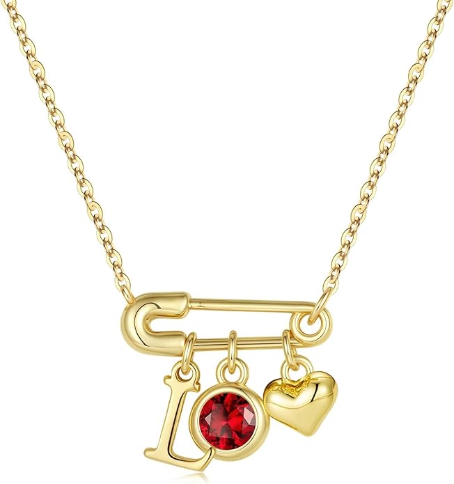 MONOOC Christmas Gifts for Women Girls - 14K-Gold-Plated Dainty Paperclip Heart Initial Necklace Birthstone Necklace Jewelry Birthday Gifts for Women Her Mom Friend Wife Sister