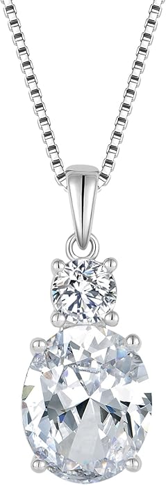 Birthstone Necklace for Women 925 Sterling Silver Oval Cut Cubic Zirconia Pendant Jewelry Gifts for Her