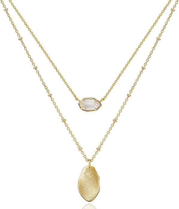 OZEL JEWELRY & GIFT Layered Gold Necklaces for Women - Crystal Colorful Delicate Cutting Pendant Necklace - 18K Gold Plated - Birthday Gifts (Made in Korea)