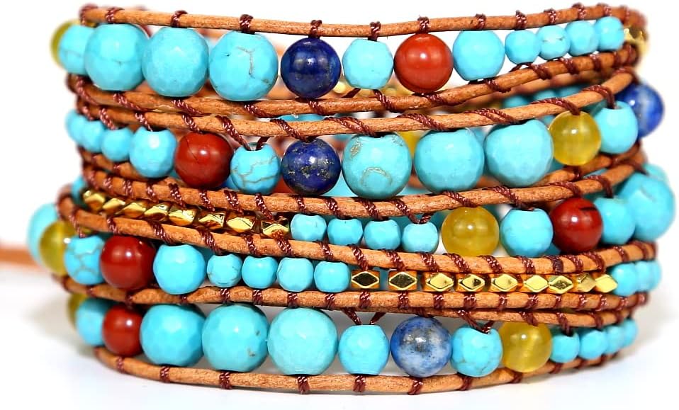 ZOSOJONA Boho Wrap Bead Bracelet for Women - Handmade Adjustable Natural Stone Beaded Bracelets Rope Yoga Healing Bracelet Bangle Hippie Jewelry