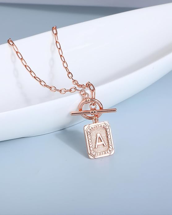 MJartoria Layered Initial Necklaces for Women Trendy, 14K Gold Plated Brass Simple Star Choker Square Letter Pendant Necklace, Paperclip Chain Necklaces Jewelry Gifts