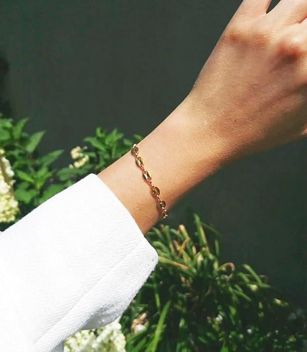 SOFYBJA 18k Gold Plated Personalized Chunky Cuban Oval Link Chain Bracelets for Men Toggle Rope Bracelet Jewelry for Women