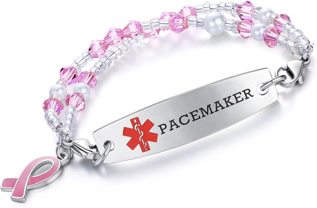 mnmoom 7.5 inch interchangeable Medical id bracelets for Women beads Medical alert bracelets with customize engraving