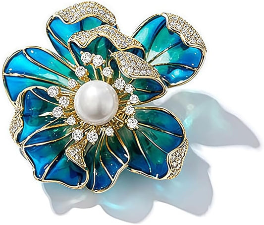 Peony Flower Brooch for Women Elegant Enamel Pearl Flowers Brooch Pin Vintage Crystal Flower Bud Pin Elegant Clothing Hat Bag Accessories Christmas Birthday Banquet Jewelry