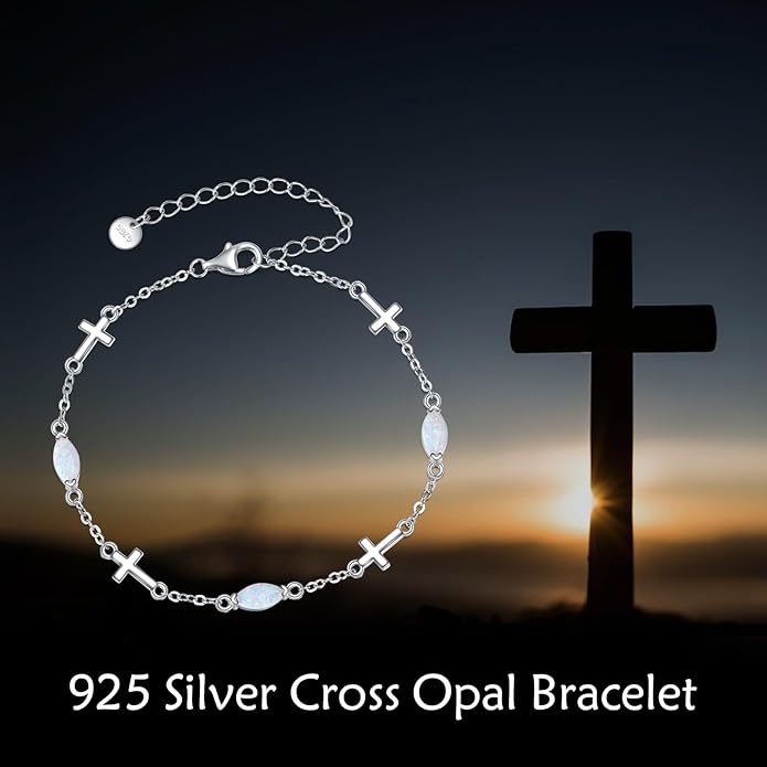 CRMAD Cross/Heart/Infinity/Star of David Bracelet for Women Sterling Silver Opal/Malachite/Moonstone Bracelet Cross Jewelry Gift for Women