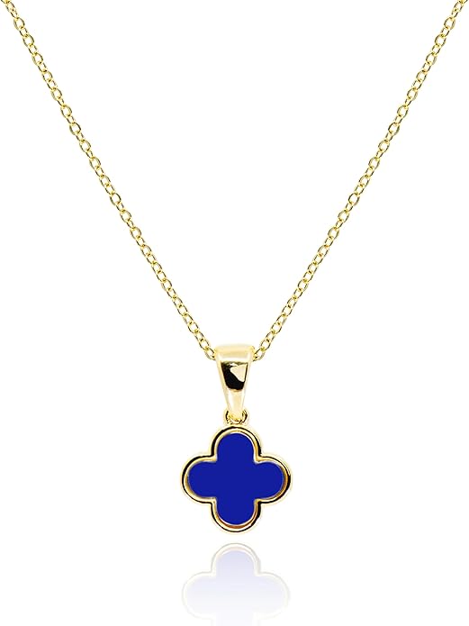 MUSEQVE Four Leaf Clover Necklace for Women Dainty Mother of Pearl White Black Onyx Pink Blue Mint Green Crystal Lucky Clover Pendant 14K Gold Plated Jewelry Gifts [CVRN]