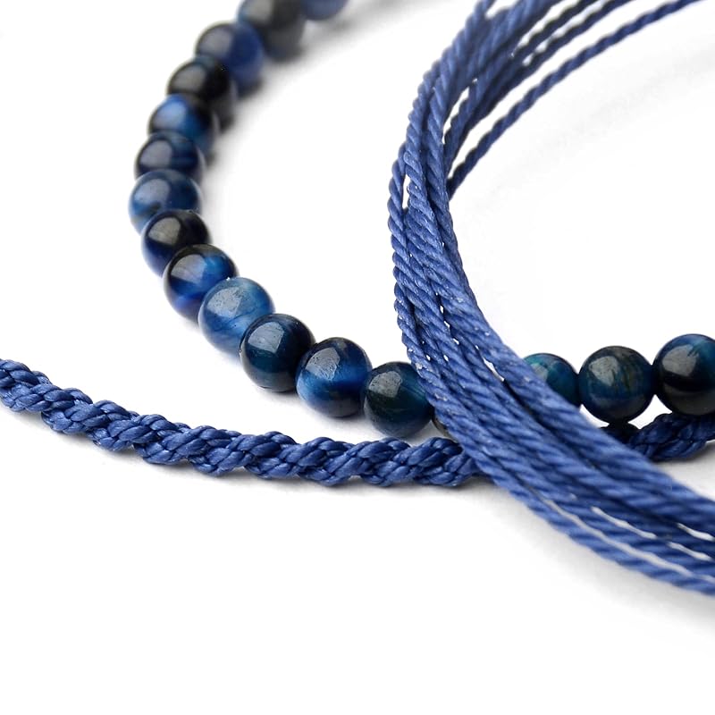 Handmade Natural Stone Beaded Healing Bracelet Gift for Men Adjustable Rope String Bracelet (Tiger Eye（BLUE）, Adjustable)