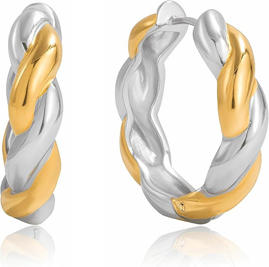 Fullpop Gold Earrings Set for Women Trendy, 18k Gold and Silver Stackable Huggie Hoop Earrings Statement Earrings for Women Trendy Small Gold Hoops Waterproof Non Tarnish Jewelry Gifts for Her