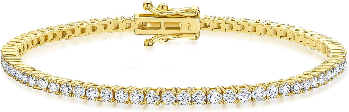 KRKC&CO Lab-Grown Moissanite Tennis Bracelet Women, Luxury Anniversary Wedding Bridal Gift for Wife, 2.2-13.8 ct.tw, D Color VVS1, 925 Sterling Silver 14K Golden Plated, Hypoallergenic, Everyday Jewelry