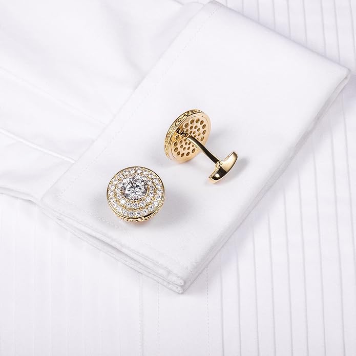 HAWSON Cufflinks for Men, Gold Diamond Crystal Cufflinks for Groom Husband Personalized Gifts, Mens Formal Wedding Business Cufflinks, Luxurious Gorgeous Cuff Links French Shirt Accessories