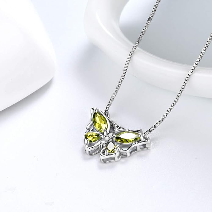 Aurora Tears Butterfly Birthstone Pendant Necklace - Women 925 Sterling Silver Butterflies Birthstone Pendant Necklace Jewelry Birthday Gift for Women