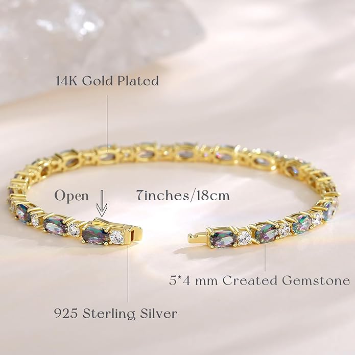 FANCIME 14K Gold Plated Birthstone Bracelets 4mm Sterling Silver Tennis Bracelets Gold Bracelets Birthday Jewelry Gifts for Women 7"