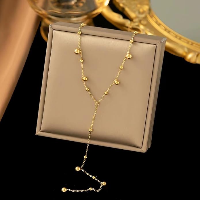 Irregular Y2k Long Y-shaped Necklace with Zircon Inlaid Sparkling Brick Tassel Pendant Double-Layer Chain High-end Fashion Accessory Women's