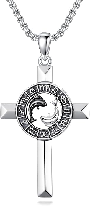 MEIDERBO Cross Zodiac Necklace 925 Sterling Silver 12 Constellation Horoscope Astrology Pendant Necklace Zodiac Sign Jewelry Gifts for Men Women