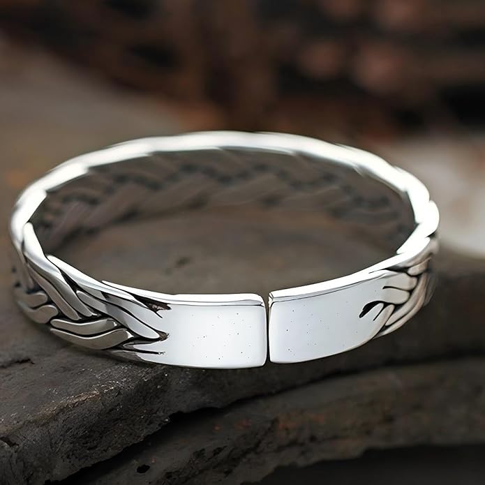 Kim Carrey S925 Sterling Silver Bracelet, Open Bangle Cuff Design, Men's Stacked Bracelets Gift Jewelry for My Man