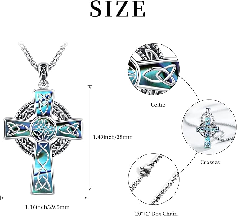 Midir&Etain Celtic Cross Necklace 925 Sterling Silver Cross Pendant Necklace Celtic Viking Irish Jewelry Religious Protective Gift for Men Women