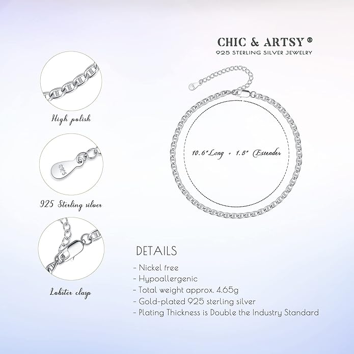 CHIC & ARTSY 925 Sterling Silver Ankle Bracelet Multilayer Anklets for Women Satellite, Star, Cross, Circle, Butterfly, Teardrop, Oval Disk Layered Anklet Beach Jewelry