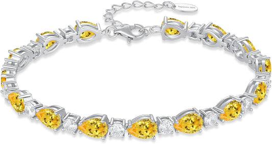 Birthstone Tennis Bracelet for Women 925 Sterling Silver Pear Shaped Gemstone Jewelry Gifts for Her