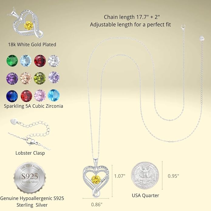 Birthstone Infinity Heart Necklace for Women Wife Girlfriend Mom Daughter Gifts S925 Silver Jewelry For Anniversary Rose Gold Gifts For Birthday Christmas Mothers Valentines Day