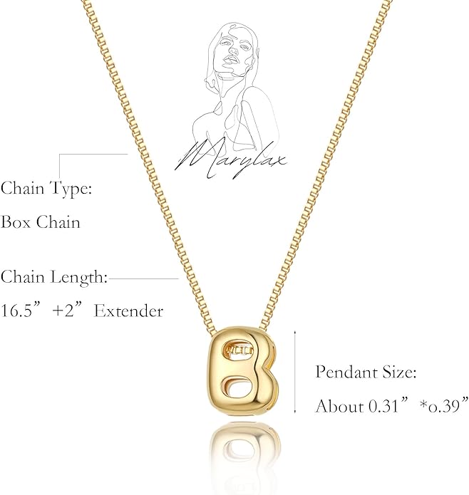 Bubble Gold Letter Necklace for Women, 14k Gold Plated Balloon Initial Necklace, Dainty Gold Necklace for Women, Personalized Bubble Pendant Name Necklace, Fashion Accessories Trendy Jewelry