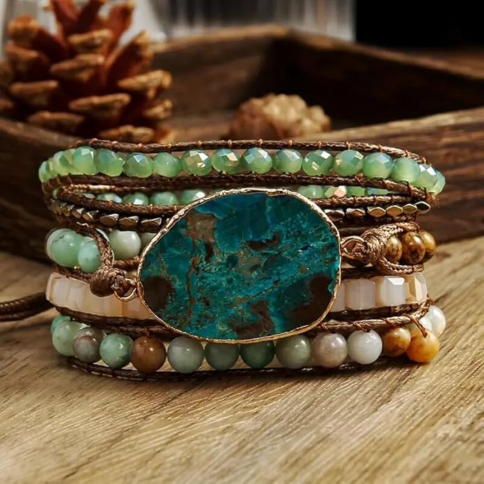 ZOSOJONA Boho Handmade Natural Stone Wrap Bracelets Turquoises Crystal Beads Bracelet Jewelry