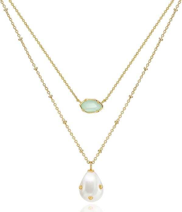 OZEL JEWELRY & GIFT Layered Gold Necklaces for Women - Crystal Colorful Delicate Cutting Pendant Necklace - 18K Gold Plated - Birthday Gifts (Made in Korea)