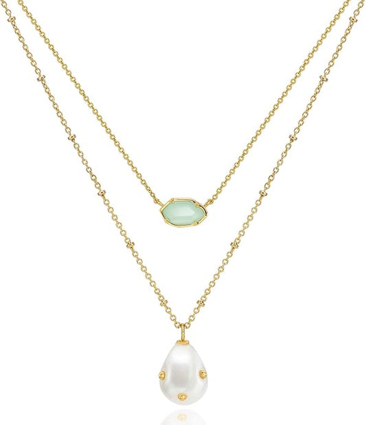 OZEL JEWELRY & GIFT Layered Gold Necklaces for Women - Crystal Colorful Delicate Cutting Pendant Necklace - 18K Gold Plated - Birthday Gifts (Made in Korea)