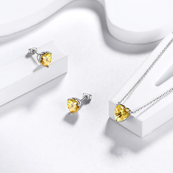 Aurora Tears 925 Sterling Silver 12 Birthstone Hearts Jewelry Women Crystal Wedding/Engagement/Bridal Heart Necklace/Earring/Ring/Bracelet Sets Jewellery