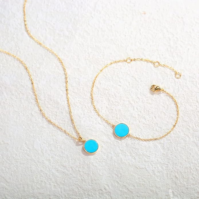AGVANA Valentines Day Gifts 14K Solid Real Gold Coin Necklace Bracelet for Women Mother of Pearl/Abalone/Turquoise/Black Onyx/Opal Fine Jewelry Anniversary Birthday Gifts for Women Mom Wife Her