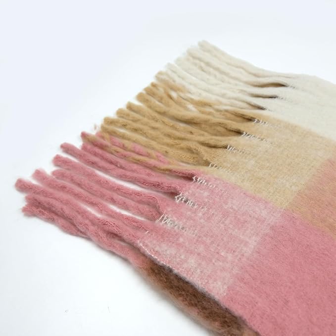 SHOHOKU Large Chunky Plaid Scarf Coloured Checked Oversized Scarf Tassel Soft Fall Winter Thick Warm Shawl Women