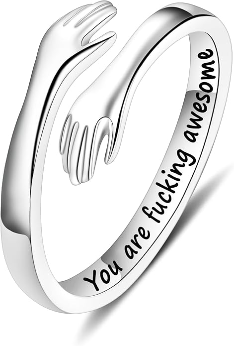 Yesteel S925 Sterling Silver Hug Ring for Women Teen Girls, Adjustable Ring Jewelry Mothers Day Birthday Gifts for Daughters Mom Sister Wife Friends Grandma