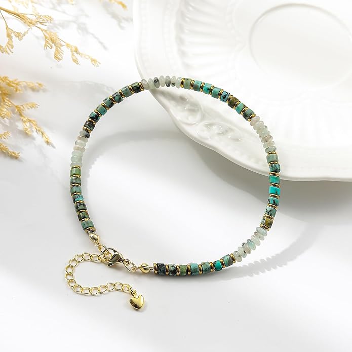 XIJIN Natural Stone Beaded Anklets for Women Handmade Beach Boho Turquoise Beads Ankle Bracelet Jewelry Gift for Her
