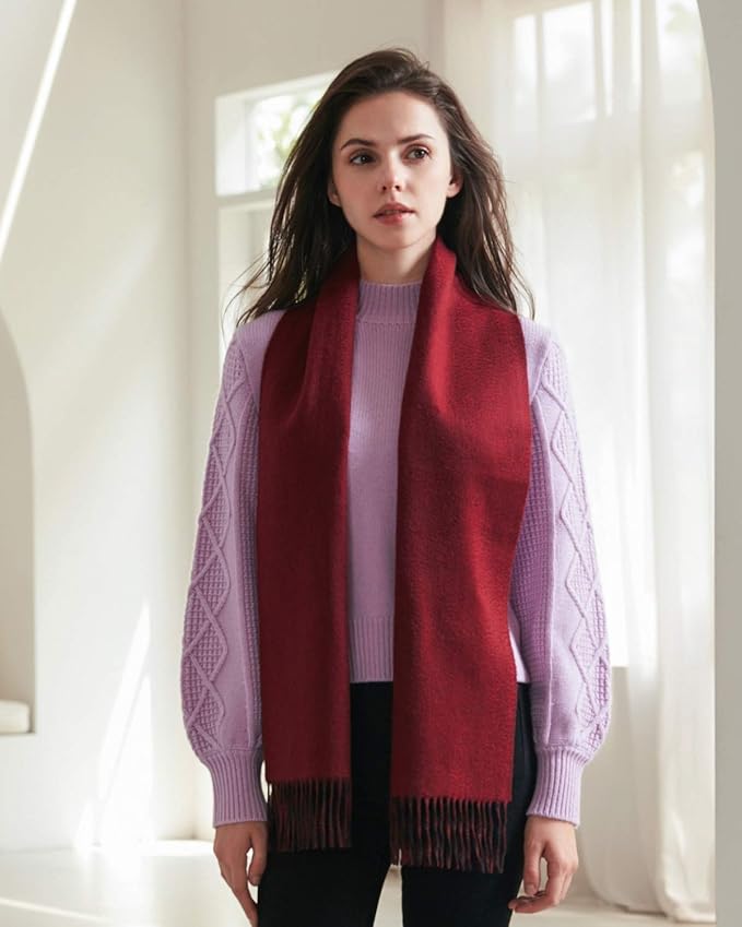 EURKEA 100% Cashmere 2025 Winter Scarf for Women Fringed Edges Warm & Soft Lightweight Solid/Plaid/Two-Tone Free Size